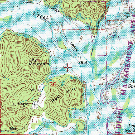 Topographic Map of Buffington School (historical), MO