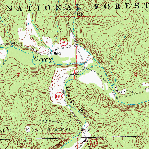 Topographic Map of Devils Run School (historical), MO