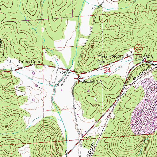 Topographic Map of Beulah School, MO