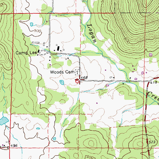 Topographic Map of Wood School, MO