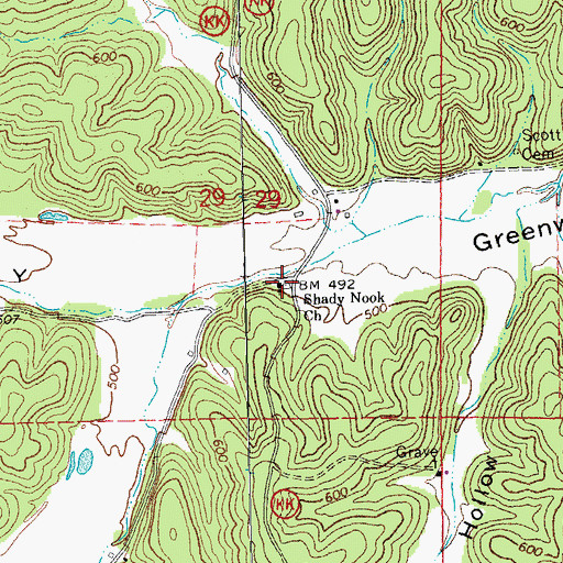 Topographic Map of Shady Nook School (historical), MO