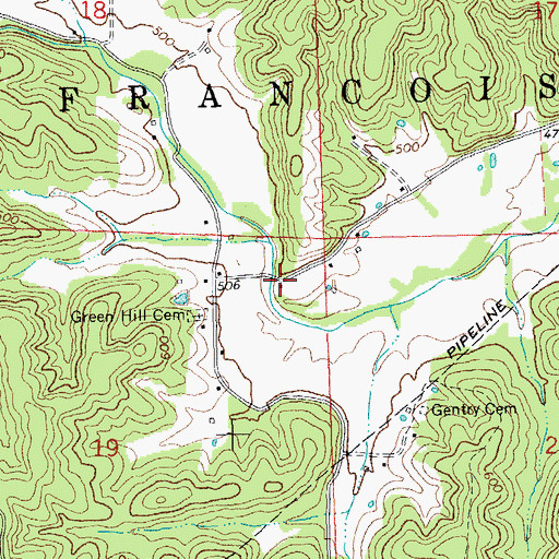 Topographic Map of Green Hill School, MO
