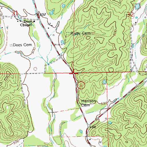 Topographic Map of Dees Chapel School, MO