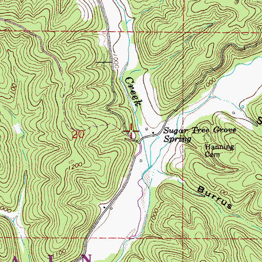 Topographic Map of Sugar Tree Grove School (historical), MO