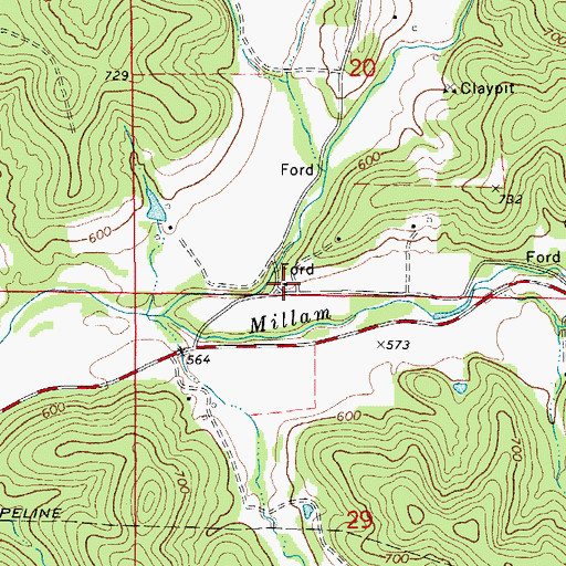 Topographic Map of Walnut Grove School (historical), MO