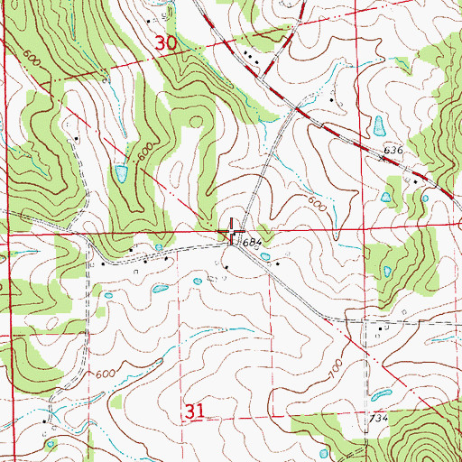 Topographic Map of Grant School, MO