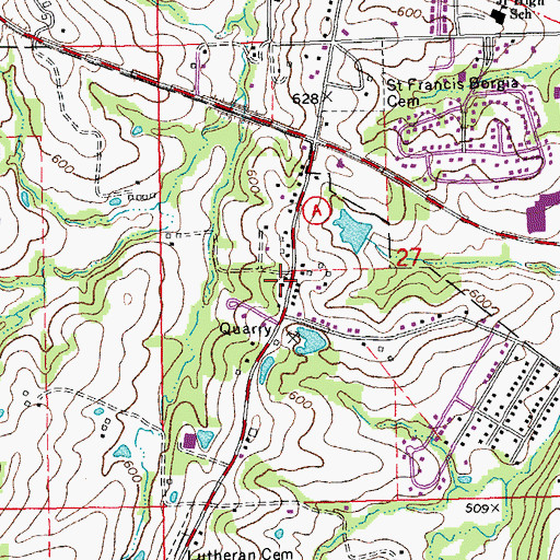 Topographic Map of Hillsboro School (historical), MO