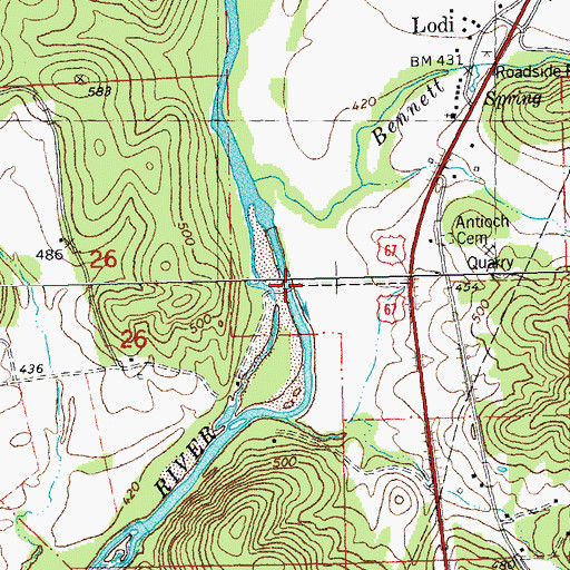 Topographic Map of Kelly Ford, MO