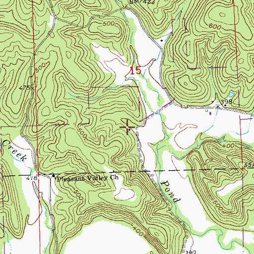 Topographic Map of Pond Creek School, MO