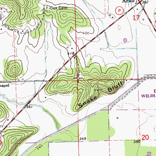 Topographic Map of Snake Bluff School, MO