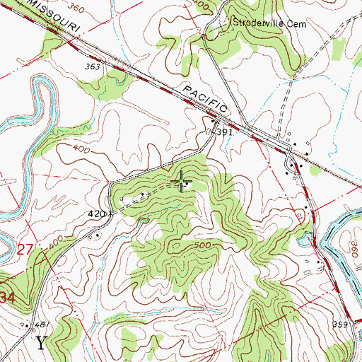 Topographic Map of Stroderville School, MO