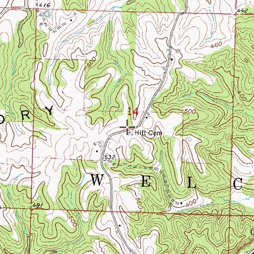 Topographic Map of Hickory Ridge School (historical), MO