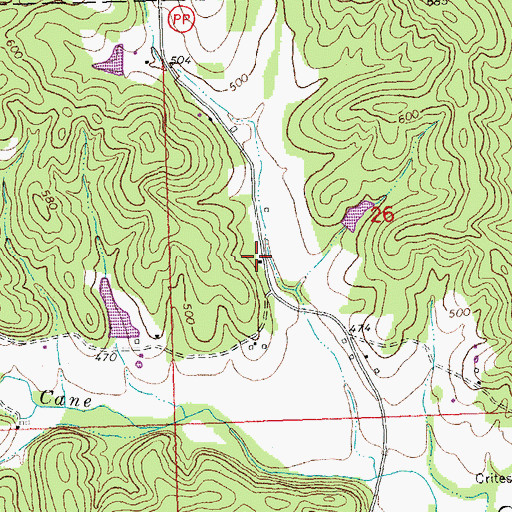 Topographic Map of Cane Creek School, MO