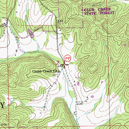 Topographic Map of Clubb Creek School, MO