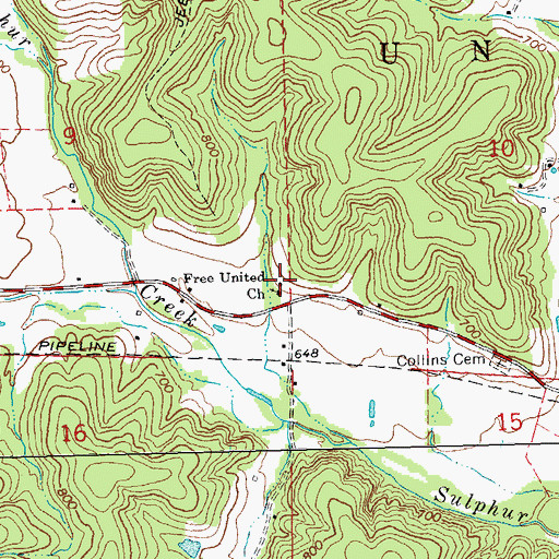 Topographic Map of Collins School, MO
