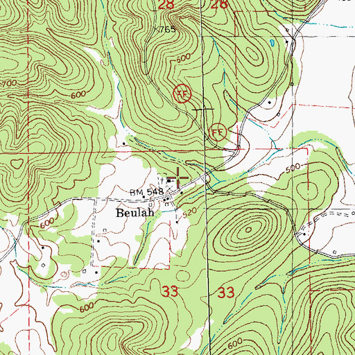 Topographic Map of Beulah School (historical), MO