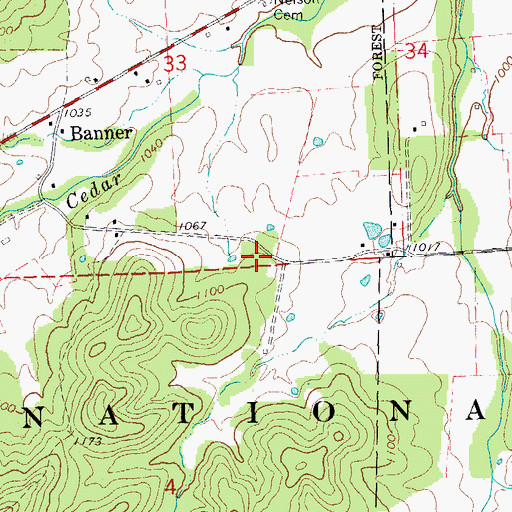 Topographic Map of Ruddick School (historical), MO