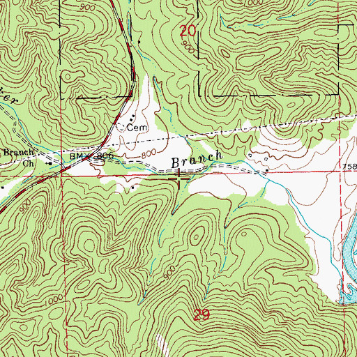Topographic Map of Walker Branch School (historical), MO