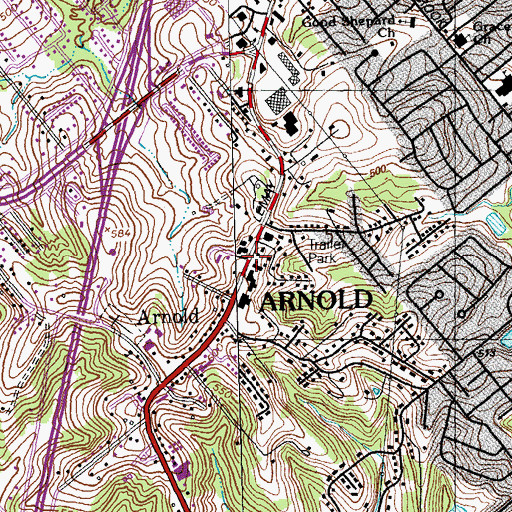 Topographic Map of Soulard School (historical), MO