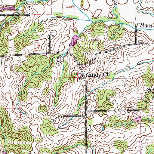 Topographic Map of Sandy School, MO
