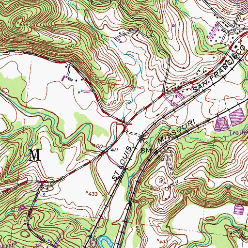 Topographic Map of Pleasant Valley School, MO
