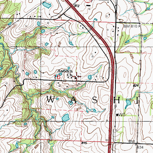 Topographic Map of Antioch Cemetery, MO