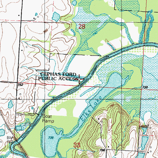 Topographic Map of Cephas Ford Public Access, MO