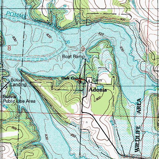 Topographic Map of Oak Grove Baptist Church, MO