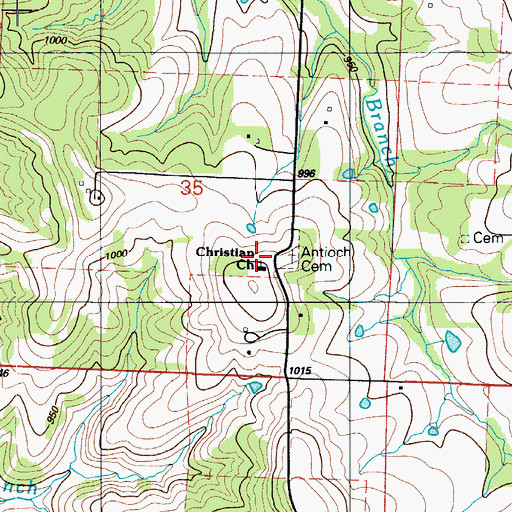 Topographic Map of Antioch Cemetery, MO