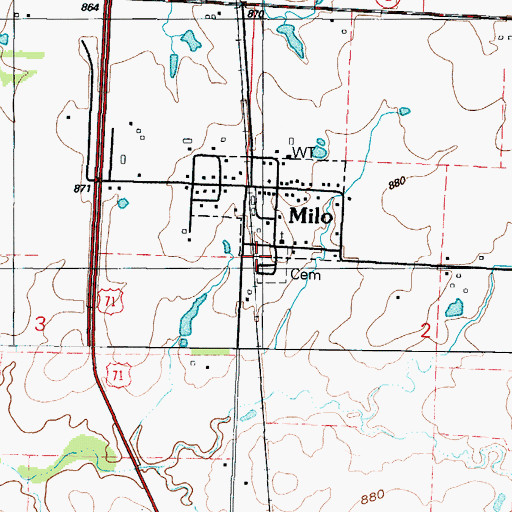 Topographic Map of Milo Cemetery, MO