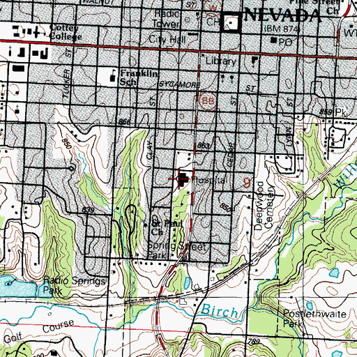 Topographic Map of Nevada Regional Medical Center, MO