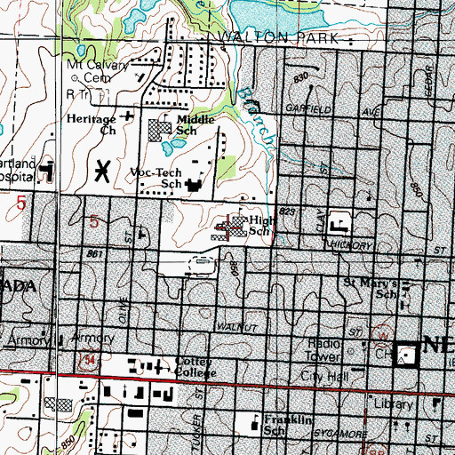 Topographic Map of Nevada High School, MO