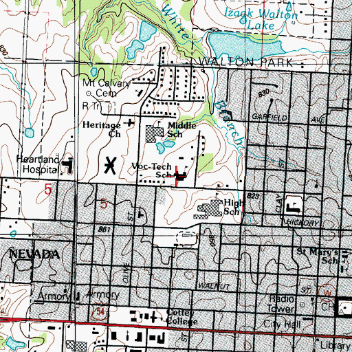 Topographic Map of Nevada Regional Technical Center, MO