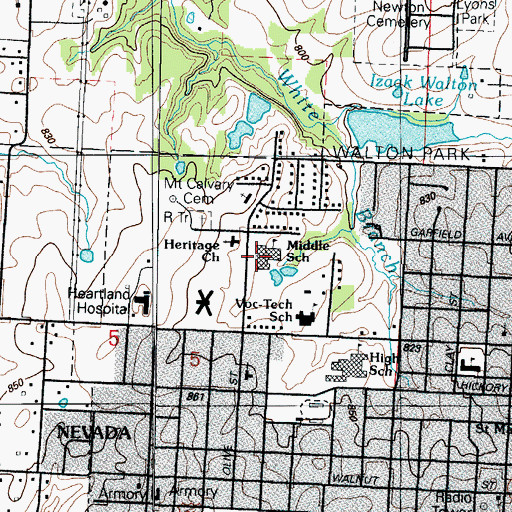 Topographic Map of Nevada Middle School, MO