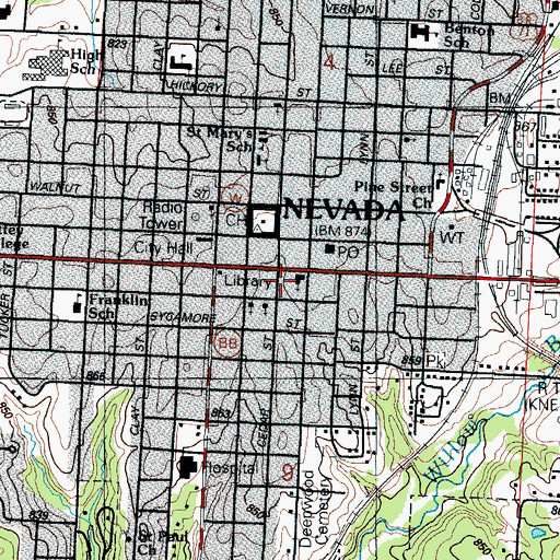 Topographic Map of First Christian Church, MO