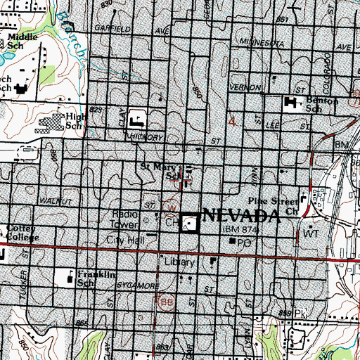 Topographic Map of First Baptist Church, MO