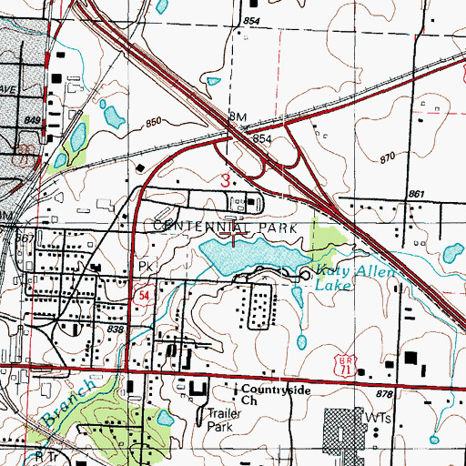 Topographic Map of Centennial Park, MO
