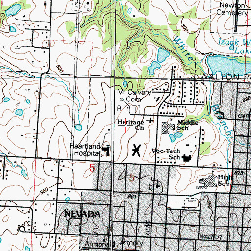 Topographic Map of Mount Calvary Cemetery, MO