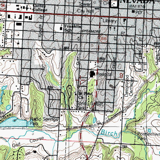 Topographic Map of Spring Street Park, MO