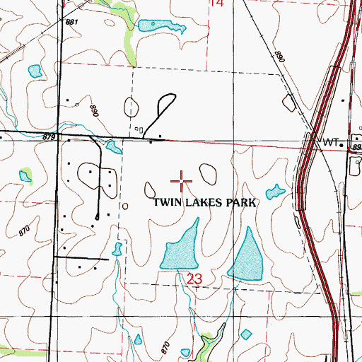 Topographic Map of Twin Lakes Park, MO