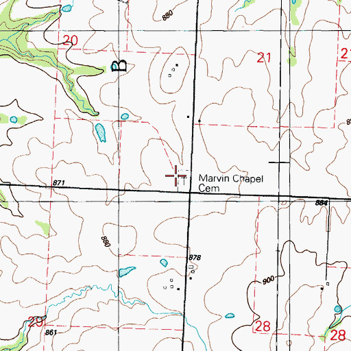 Topographic Map of Marvin Chapel Cemetery, MO