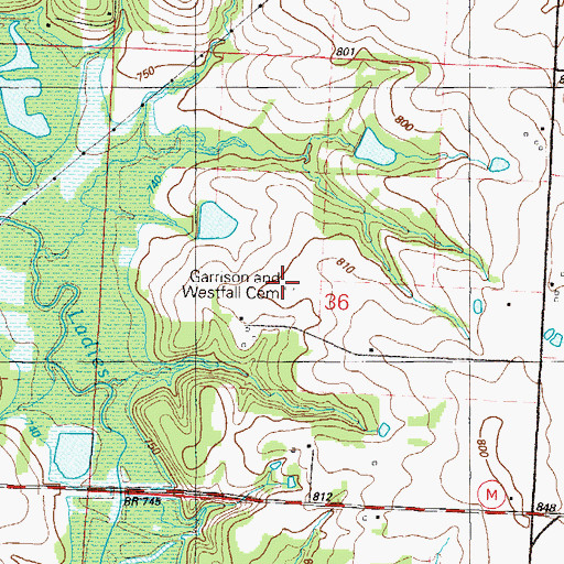 Topographic Map of Garrison and Westfall Cemetery, MO