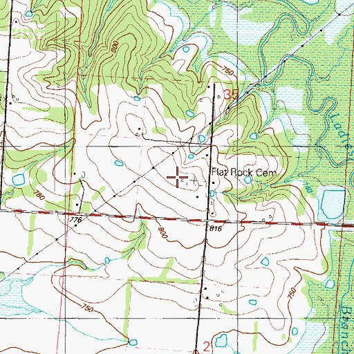 Topographic Map of Flat Rock Cemetery, MO