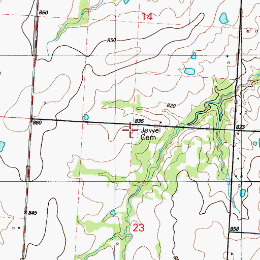 Topographic Map of Jewel Cemetery, MO