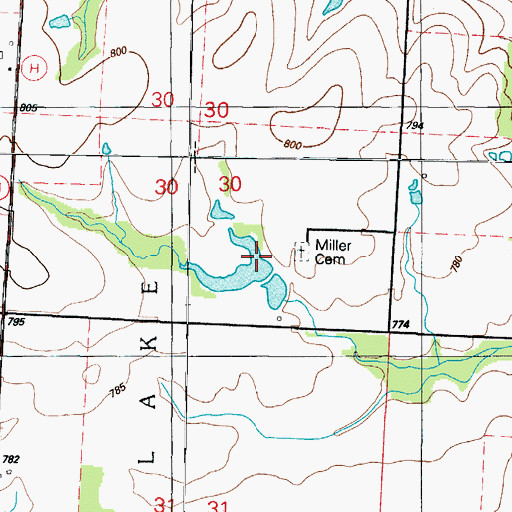 Topographic Map of Miller Cemetery, MO