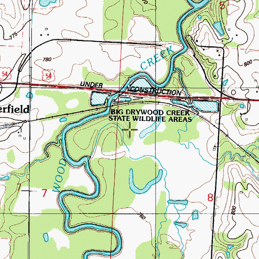 Topographic Map of Big Drywood Creek Wildlife Area, MO