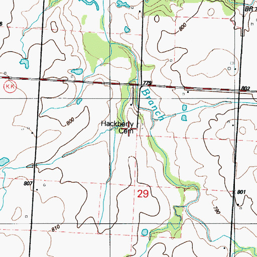 Topographic Map of Hackberry Cemetery, MO