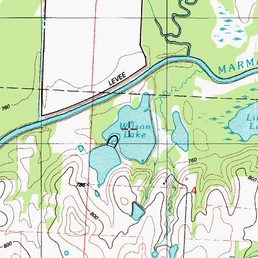 Topographic Map of Wilson Lake, MO