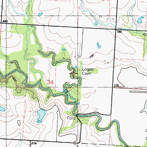 Topographic Map of Logan Cemetery, MO