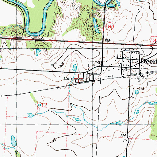 Topographic Map of Deerfield Cemetery, MO
